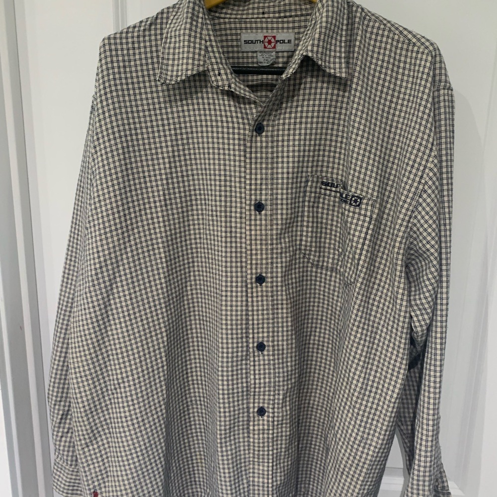 South Pole Men's Plaid Shirt - Black and Cream A9